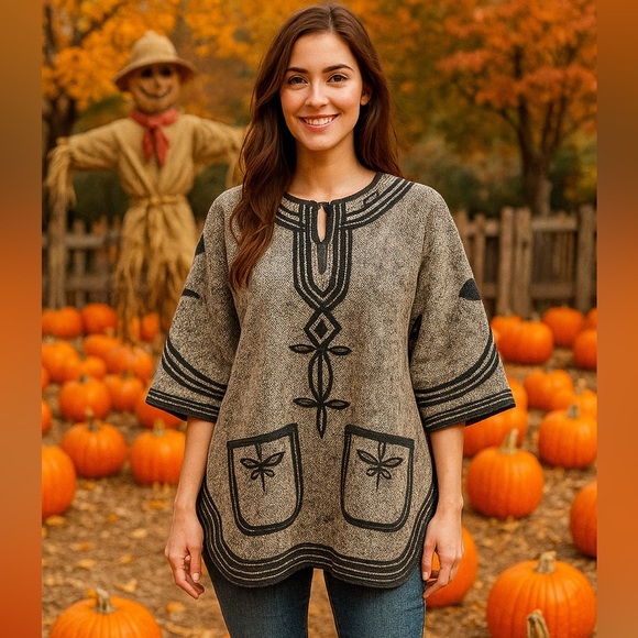 INC International Concepts Jackets & Blazers - Vintage Embroidered Handmade in Guatemala 100% Wool Lined cape poncho sz OS